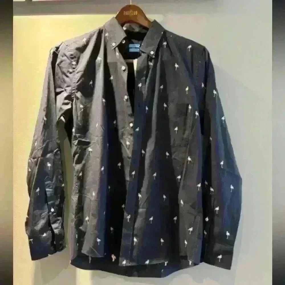 NWT J.MCLAUGHLIN men’s shirt size medium modern fit - navy with flamingos